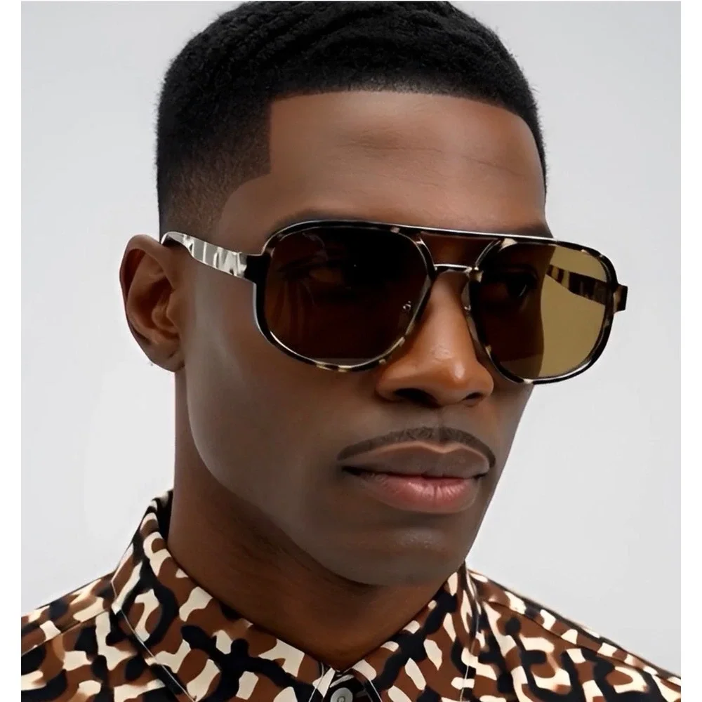 Mens Aviator Sunglasses Tortoise Shell Leopard Print‎ Brown Lens Hip Hop Rapper